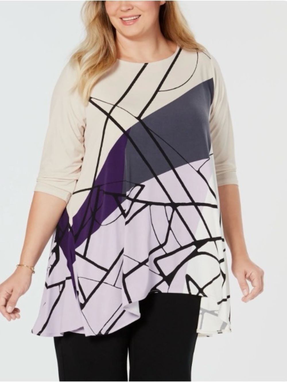 Alfani Petite Taupe & Purple Abstract Print Top Size PL